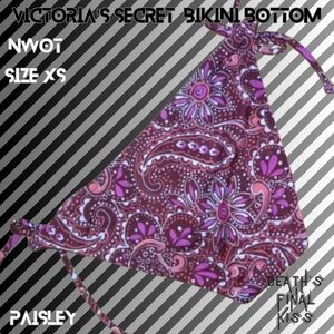 Victoria's Secret Burgundy Maroon Paisley Beaded Side Tie Bikini Bottom XS Y2K